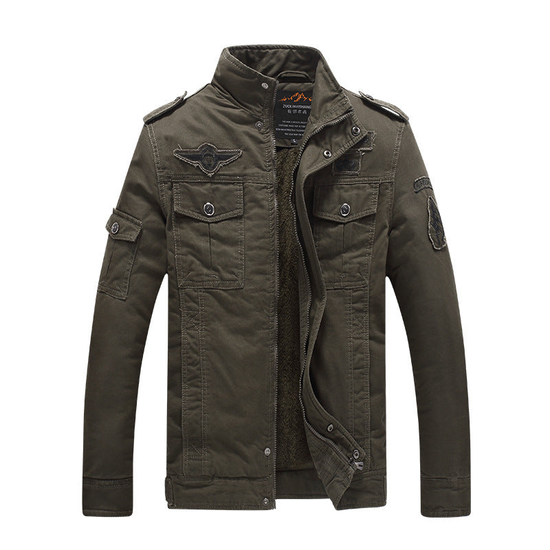 Herren Canvas-Fieldjacke mit Sherpa-Innenfutter, Utility-Taschen und Stehkragen EB