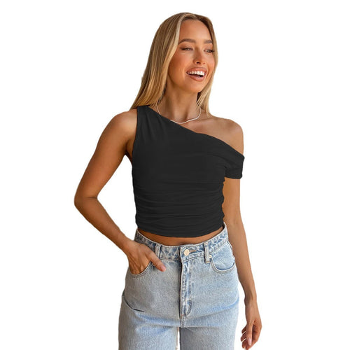 Damen Raffiniertes Asymmetrisches Oberteil mit Raffung EB