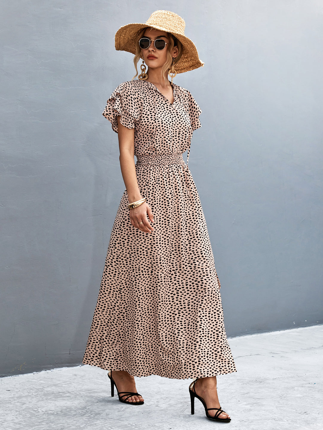 Damen Maxikleid mit modernem Rüschendesign und elastischem Taillenbund EB