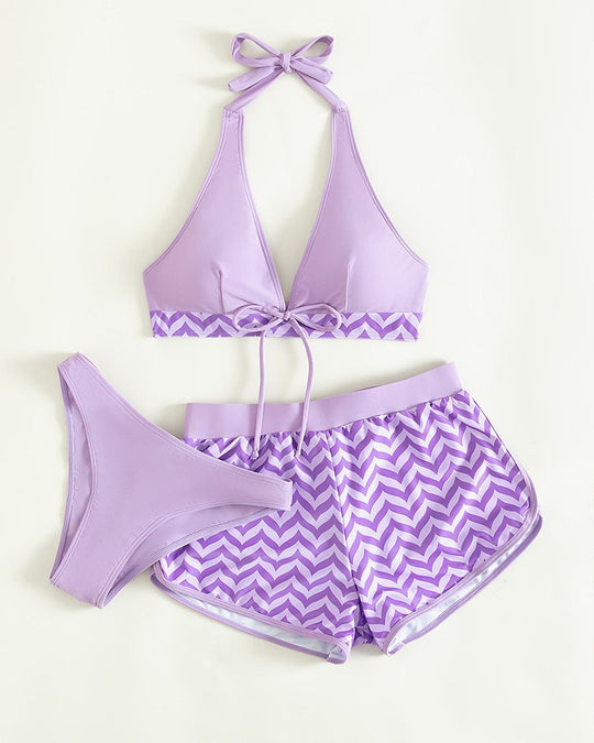 Damen Sport-Bikini-Set mit hoch geschnittenem Oberteil und komfortablen Shorts EB