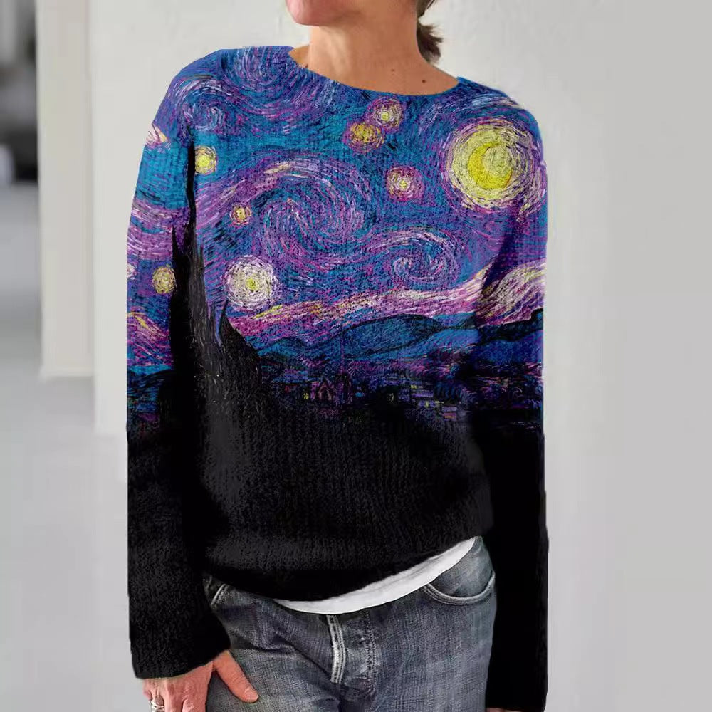 Damen nan bestickter Strickpullover mit reliefartiger Blumenstickerei und Rundhalsausschnitt EB
