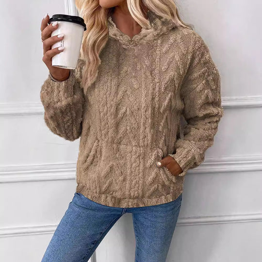 Damen Kapuzenpullover aus kuscheligem Material mit eingearbeitetem Beuteltaschen EB