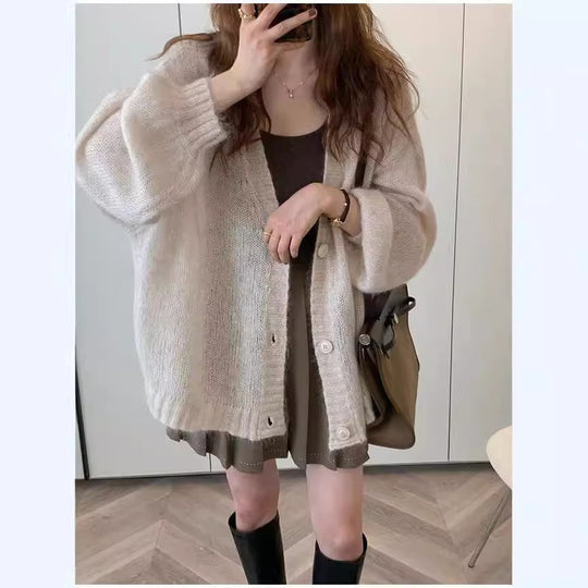 Damen Strickjacke im lässigen Oversized-Stil mit voluminösen Ärmeln und praktischen Taschen EB