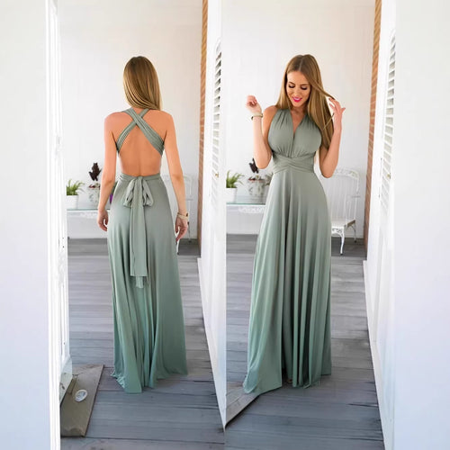 Damen elegantes Rundhals-Maxikleid mit variablen Trägeroptionen und fließendem Schnitt EB
