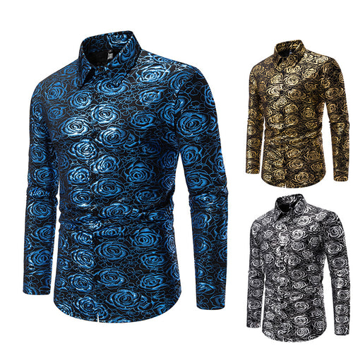 Herren Langarmhemd mit floralem Gold-Design EB