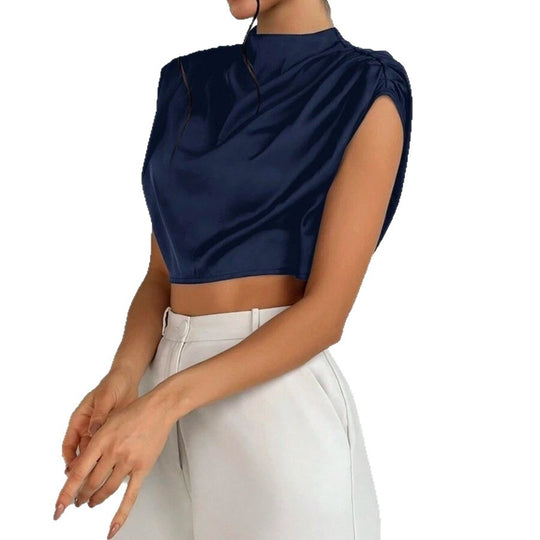 Damen elegantes Oberteil mit weichen Stofffalten und Rückenausschnitt EB