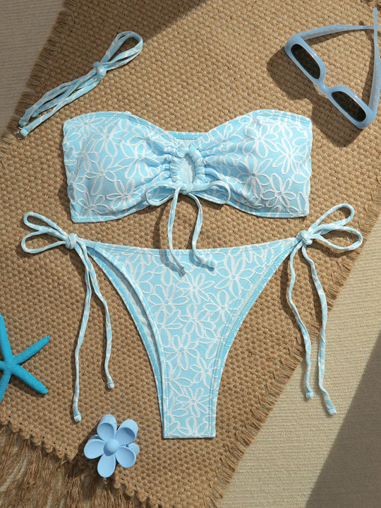Damen Bandeau-Bikini-Set mit verspielten Rüschendetails EB