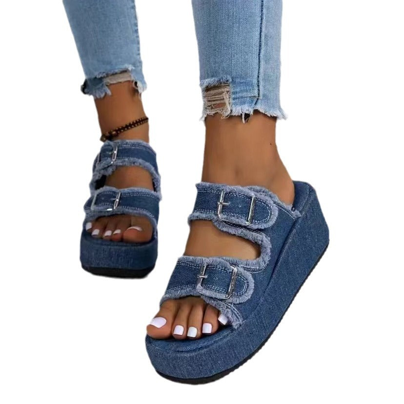 Damen Plattform Sandalen mit schicken doppelt Schnallen EB
