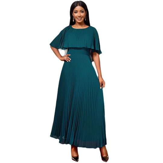 Damen Elegantes Plissee-Maxi-Kleid mit fließenden Ärmeln EB