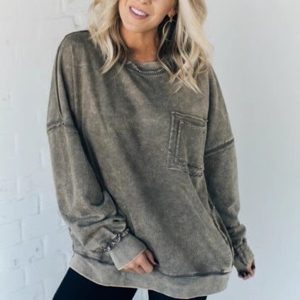 Damen Lässiger Oversized-Sweatshirt mit Rüschendetails EB