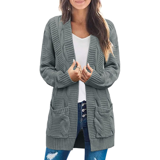 Damen Strickjacke Mit Tiefen Taschen und Strukturiertem Design EB