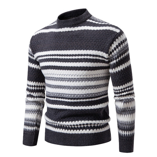 Herren gestreifter Strickpullover mit hohem Stehkragen und weicher Textur EB