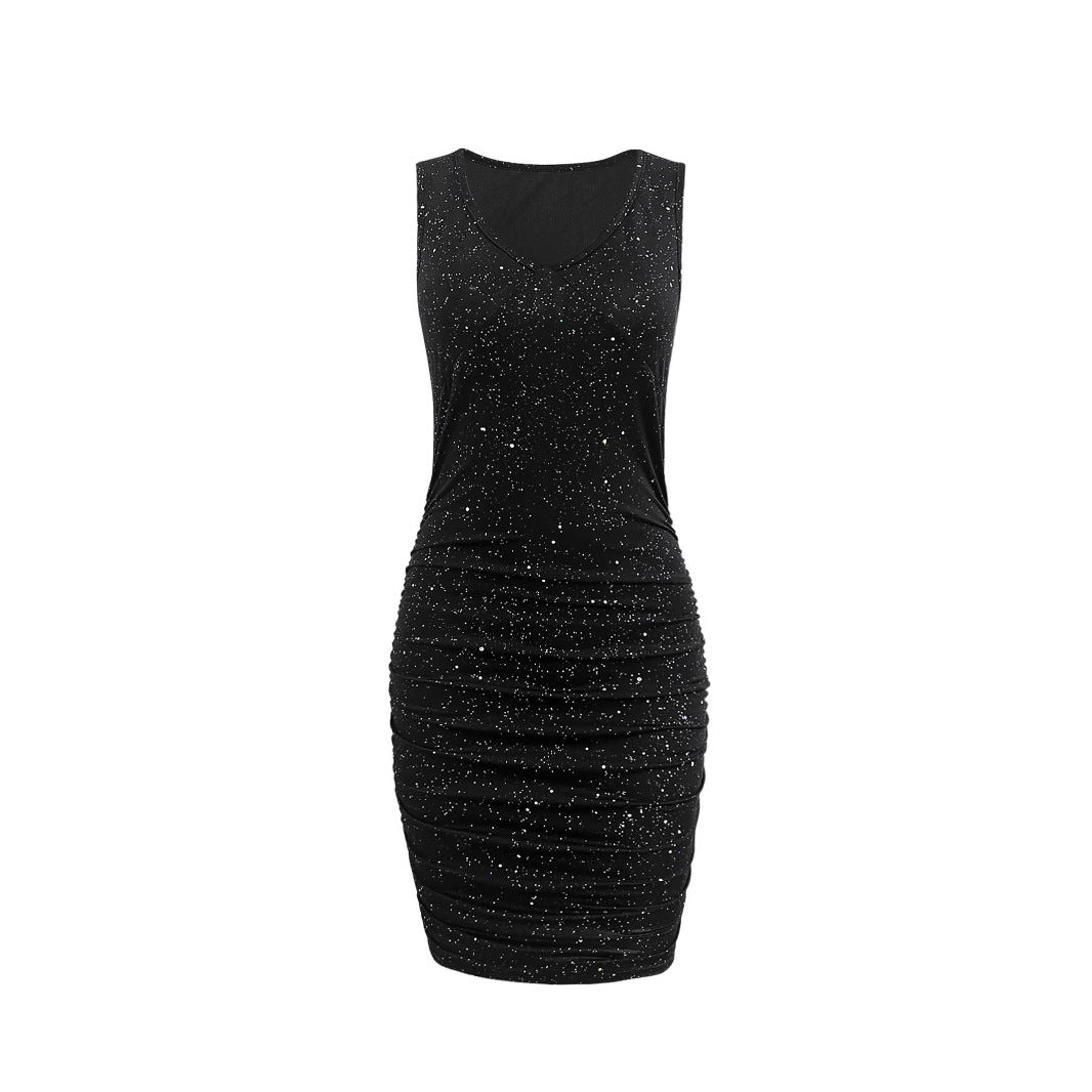 Damen Figurnahes Party-Kleid mit schimmerndem Design und V-Ausschnitt EB