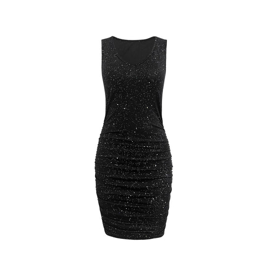 Damen Figurnahes Party-Kleid mit schimmerndem Design und V-Ausschnitt EB