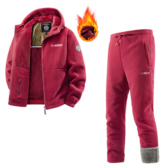 Herren Thermo-Fleece-Set mit Kapuzenjacke, Sherpa-gefüttert und elastischer Jogginghose EB