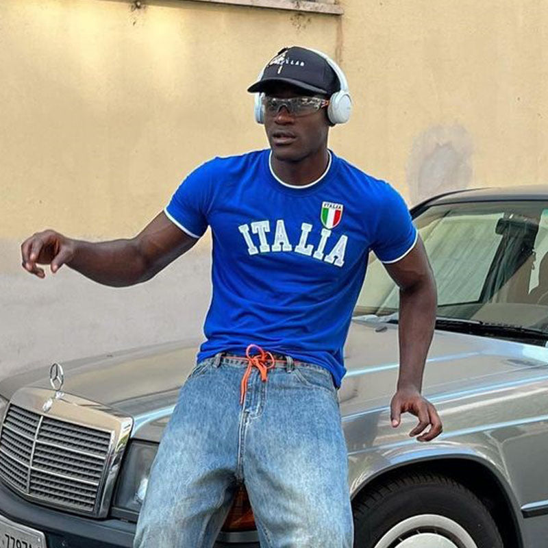 Herren sportliches T-Shirt mit Italia-Motiv und kontrastierenden Akzenten EB