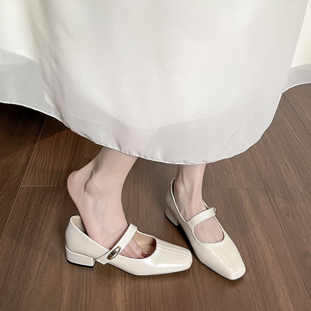 Damen edle Ballerinas mit modischem Riemen und quadratischer Zehenform EB