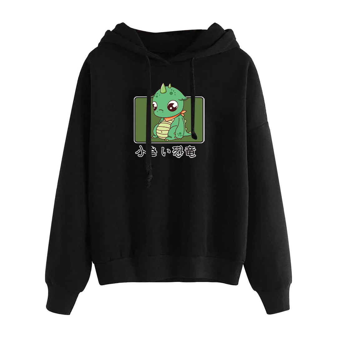 Damen nan kurz geschnittener Cropped-Kapuzenpullover mit niedlicher Frosch-Illustration und verstellbarer Kapuze EB