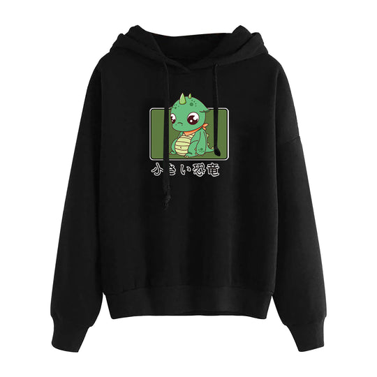 Damen nan kurz geschnittener Cropped-Kapuzenpullover mit niedlicher Frosch-Illustration und verstellbarer Kapuze EB