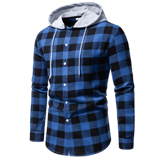 Herren Karo-Hemdjacke mit Kapuze und modernem Schnitt EB