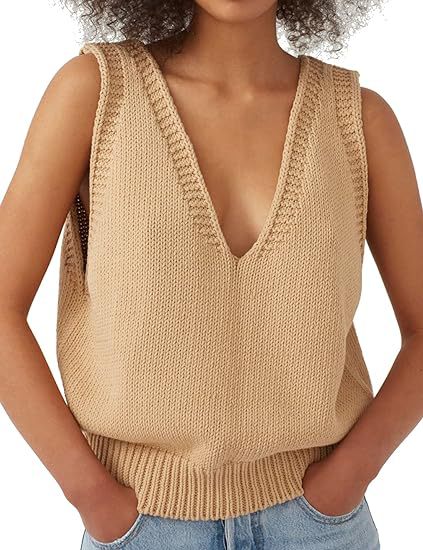Damen Stricktop mit tiefem V-Ausschnitt und strukturiertem Abschluss EB