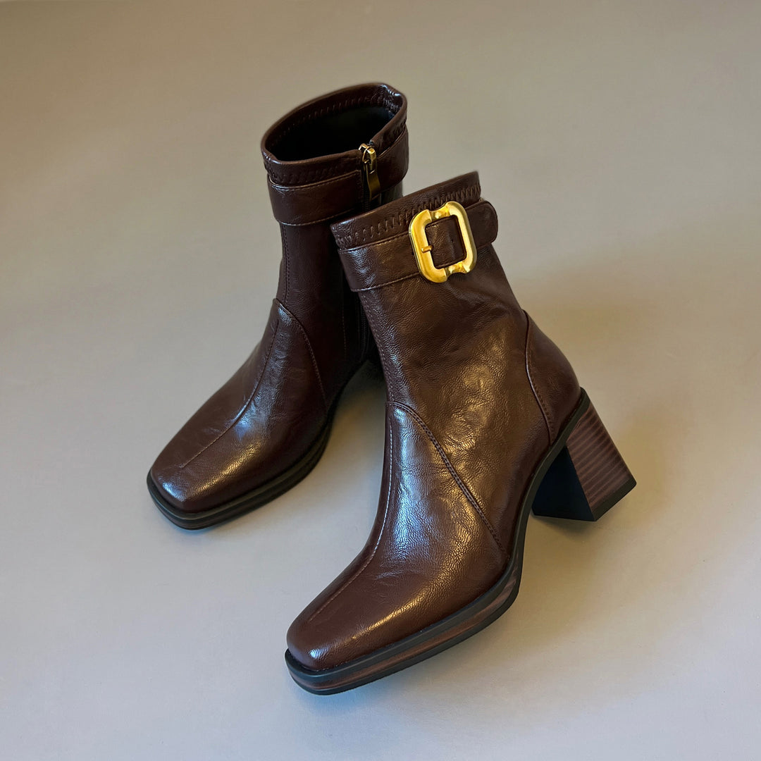 Damen Elegante Ankle Boots mit modischer Schnallen-Applikation EB