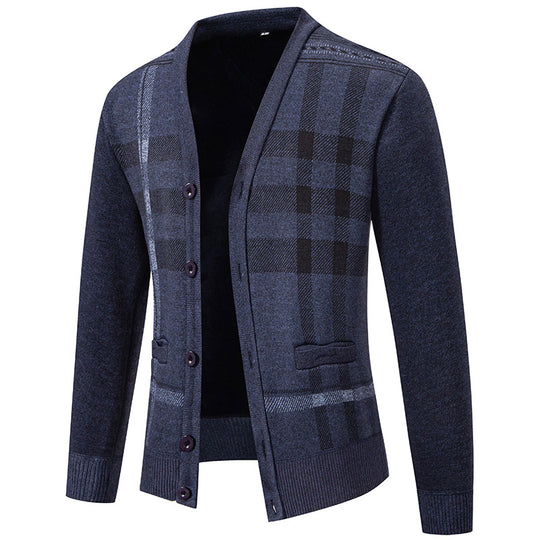 Herren Strickjacke mit modischem Karomuster und praktischen Knöpfen EB