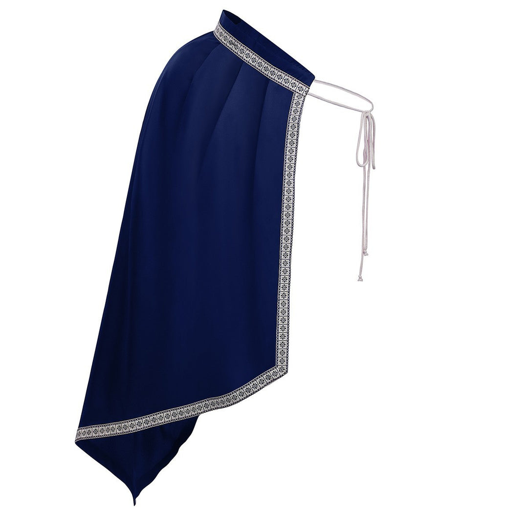 Unisex nan Schulterplattencape mit geschnürtem Kragen, Kunstfellbesatz, verstellbaren Lederriemen und asymmetrischer Schleppe Eb