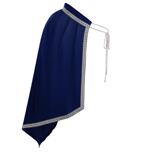 Unisex nan Schulterplattencape mit geschnürtem Kragen, Kunstfellbesatz, verstellbaren Lederriemen und asymmetrischer Schleppe Eb