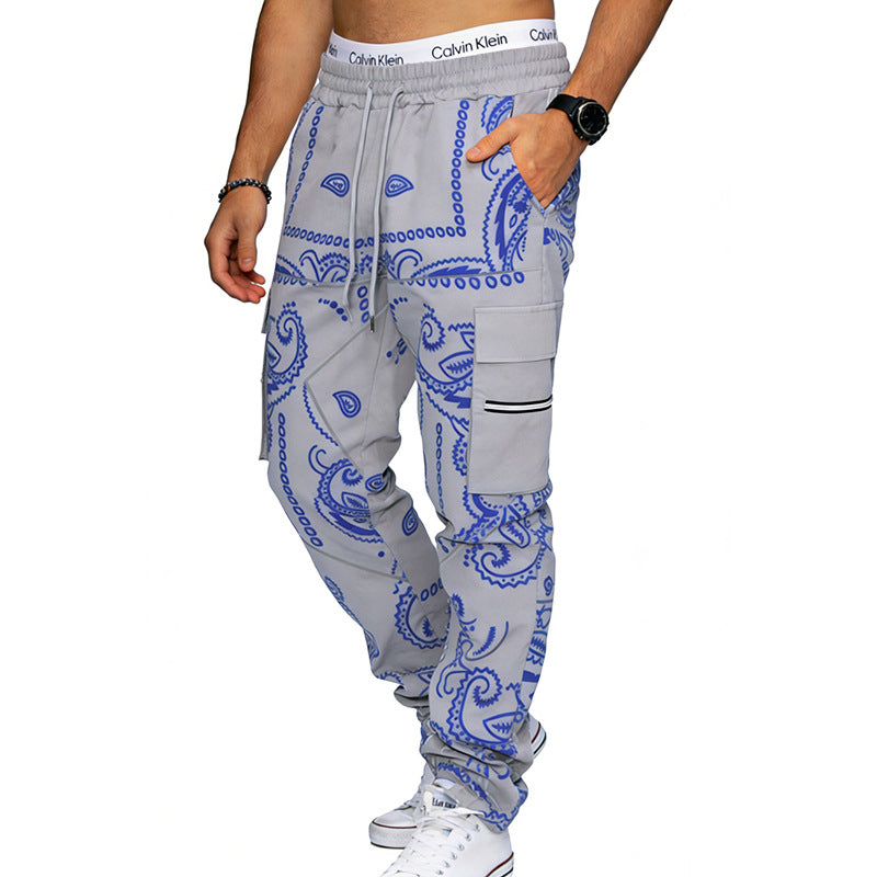 Herren nan Cargo-Jogginghose mit Paisley-Muster, elastischem Bund, multiple Reißverschluss- und Klappentaschen EB