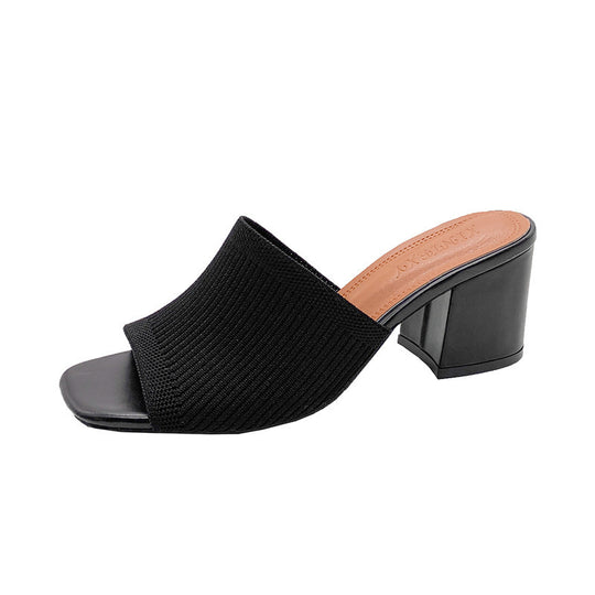 Damen elegante Sling-Pantoletten mit strukturiertem Obermaterial und blockiertem Absatz EB