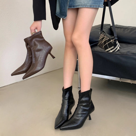 Damen Elegante Stiefeletten mit spitzem Absatz und luxuriösem Leder EB