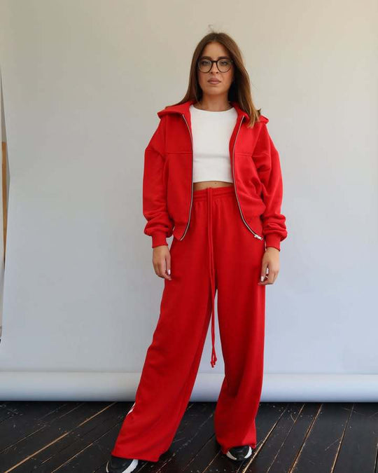Damen Trendiges Sport-Lounge-Set mit cropped Sweatjacke und weit geschnittenen Jogginghosen EB