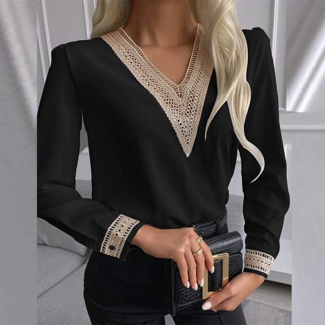 Damen elegante Bluse mit Spitzenbesatz EB