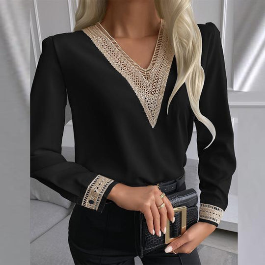 Damen elegante Bluse mit Spitzenbesatz EB