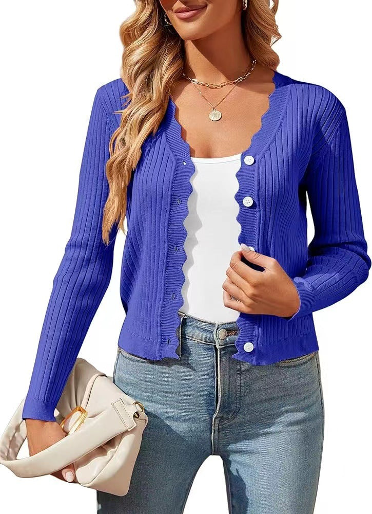 Damen elegante Strickjacke mit Wellenkante EB
