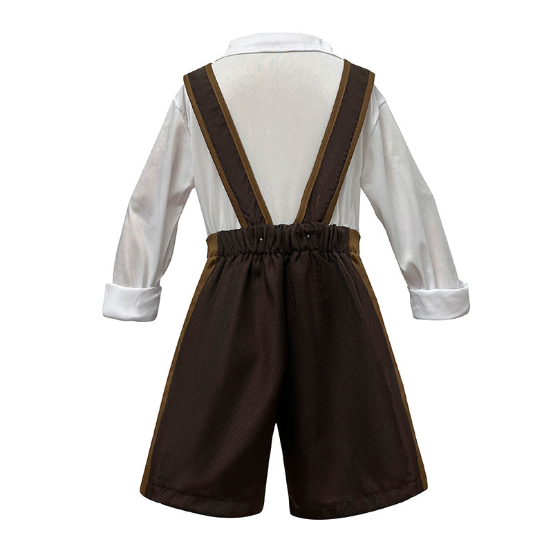 Damen nan verspieltes Trachtenkleid mit Carmen-Ausschnitt, Korsagen-Optik, Trägern und rüschiger Schürze EB
