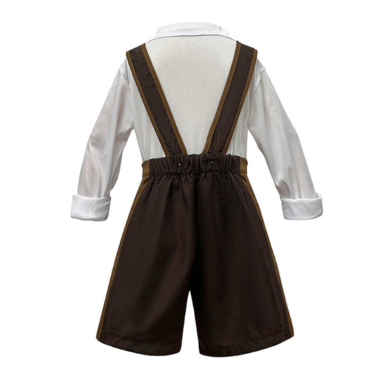 Damen nan verspieltes Trachtenkleid mit Carmen-Ausschnitt, Korsagen-Optik, Trägern und rüschiger Schürze EB