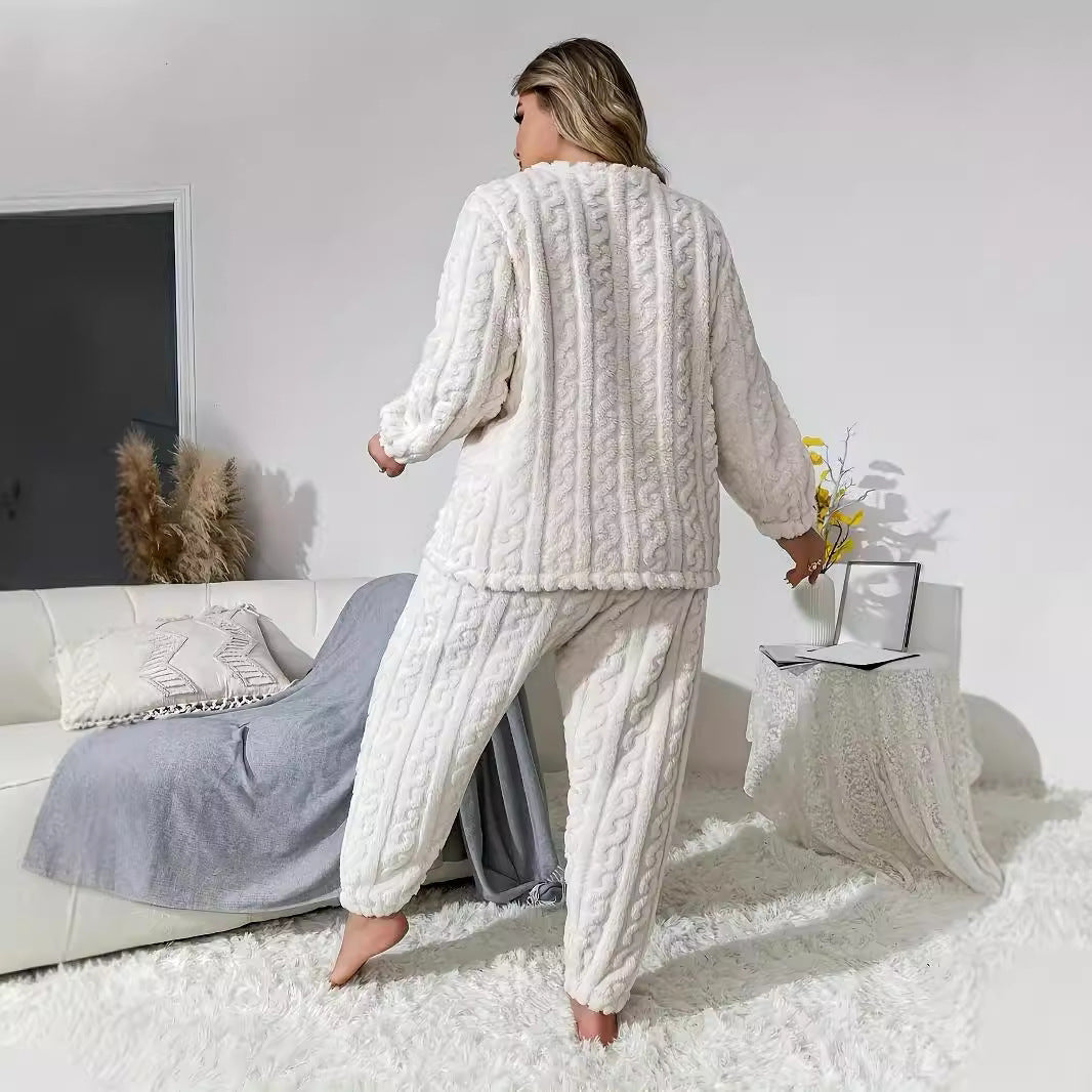 Damen Strick-Loungewear Set mit kabelmuster und elastischem Bund EB