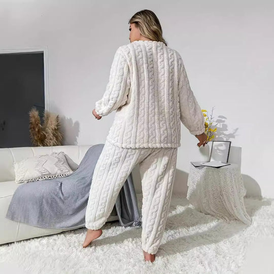 Damen Strick-Loungewear Set mit kabelmuster und elastischem Bund EB