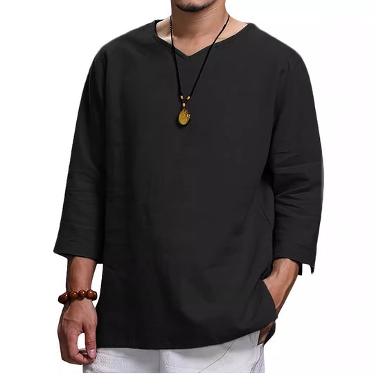 Herren Lässiges Langarmshirt mit V-Ausschnitt und praktischen Seitentaschen EB