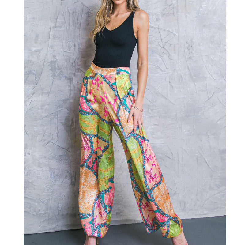 Damen Off-Shoulder Jumpsuit mit weitem Bein und buntem Muster EB