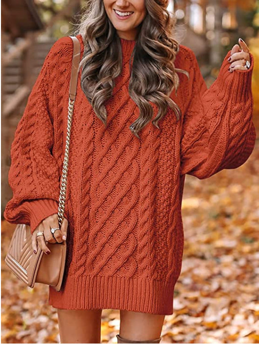 Damen Grobstrickpullover mit voluminösen Ärmeln und elegantem Zopfmuster EB