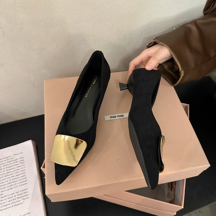 Damen elegante High-Heel Ballerinas mit stilvollem Goldakzent EB