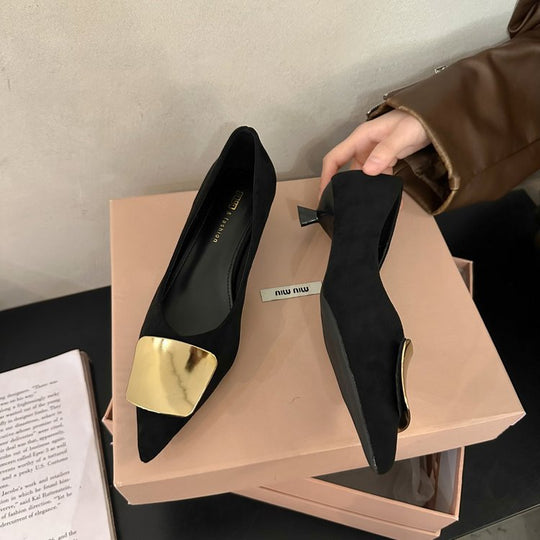 Damen elegante High-Heel Ballerinas mit stilvollem Goldakzent EB