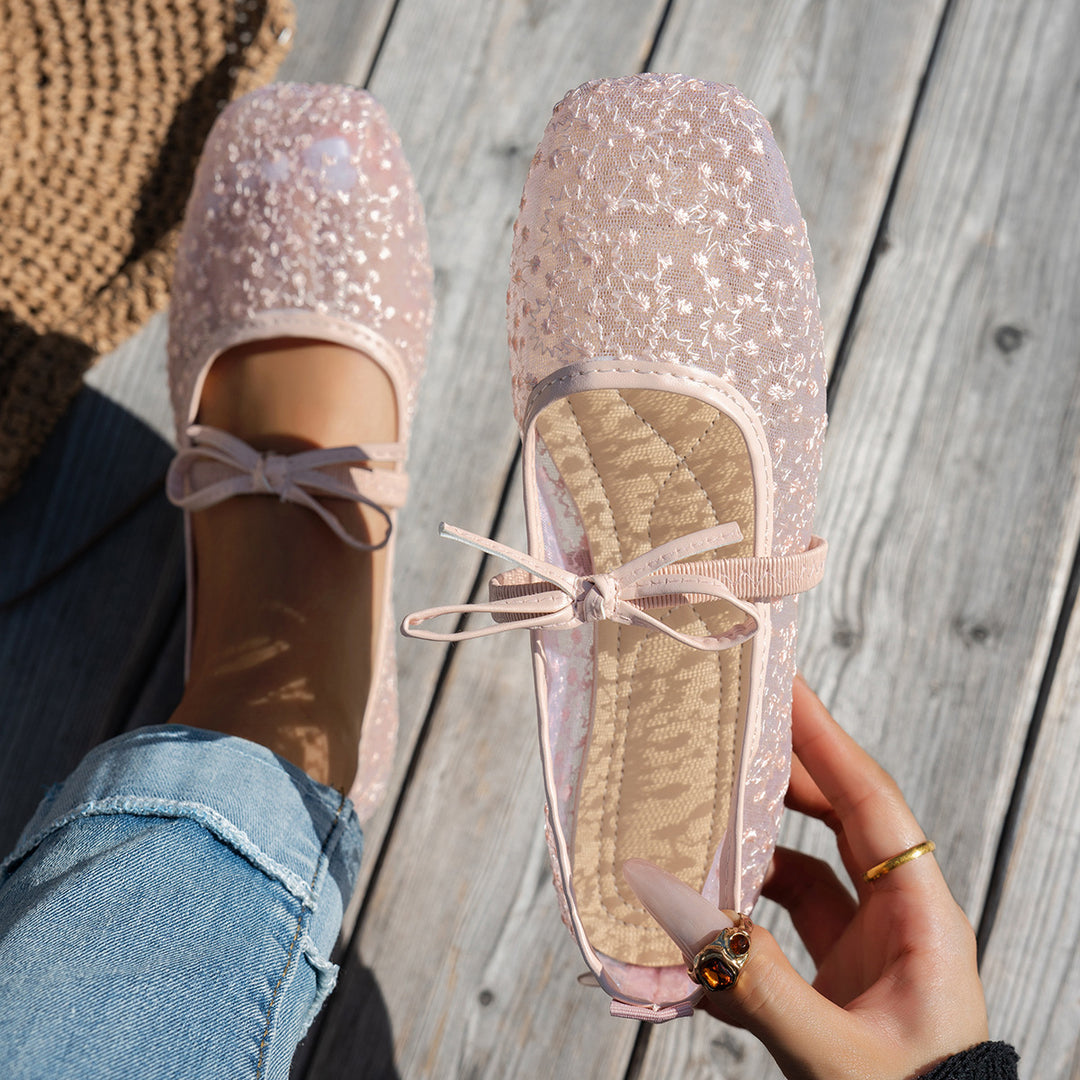 Damen elegante Ballerinas mit floralen Applikationen und rutschfester Sohle EB