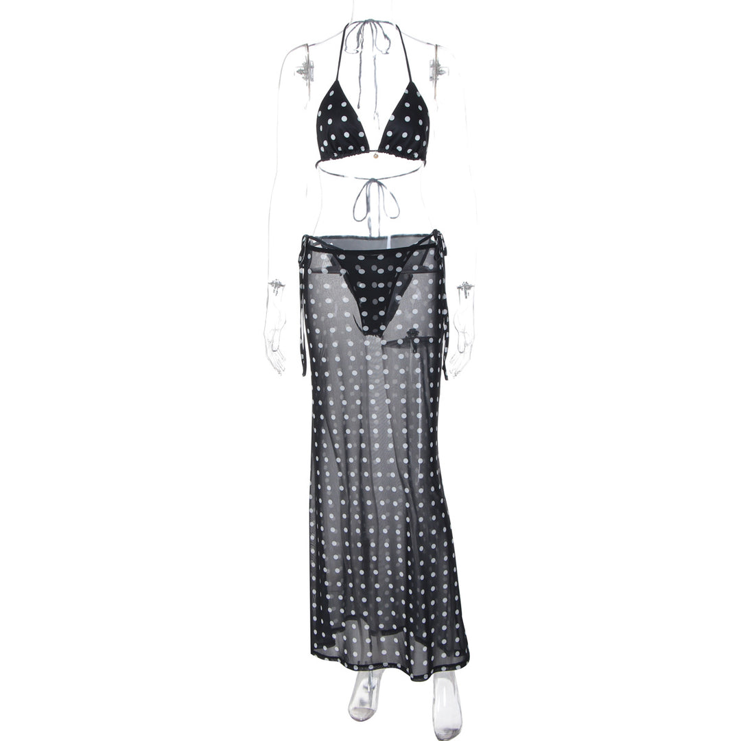 Damen Strandkleid mit Punkten und seitlichem Bindeband EB