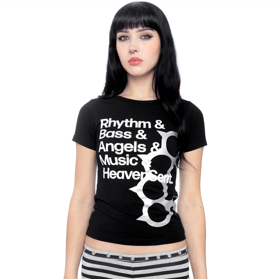 Damen T-Shirt mit kreativem Druckdesign und figurbetontem Schnitt EB