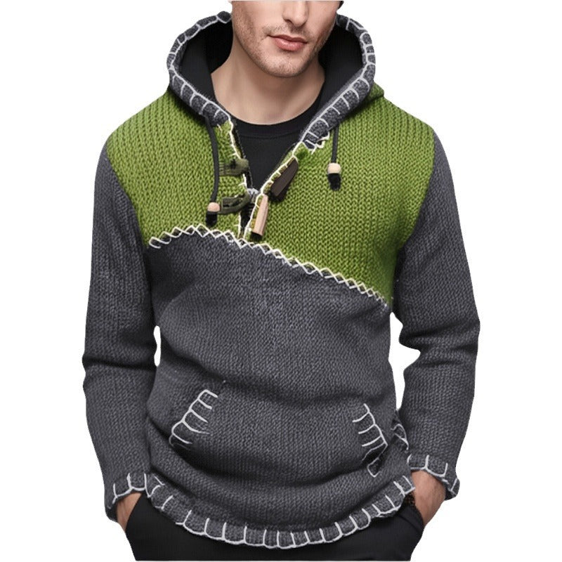Herren Kapuzenpullover mit einzigartigem Zickzackmuster und hochwertiger Strickstruktur EB