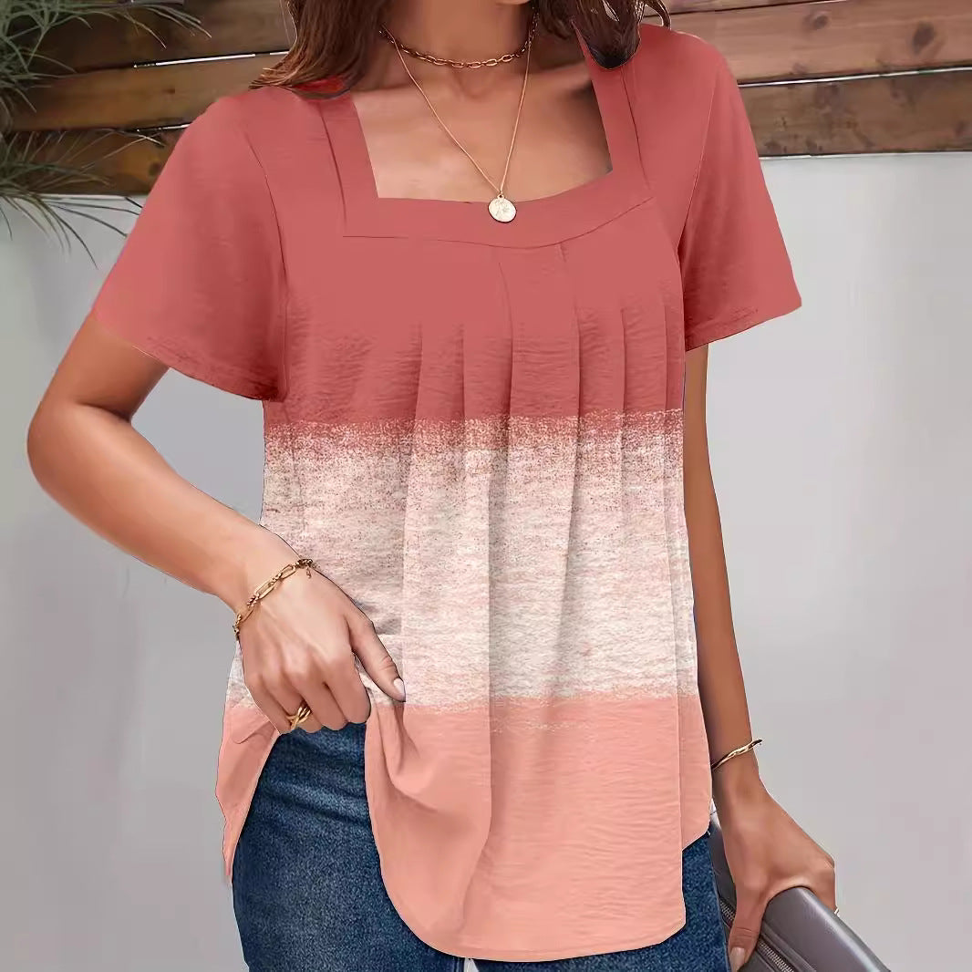 Damen Kurzarmshirt mit quadratischem Ausschnitt und fließendem Schnitt EB